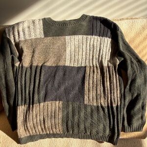 Women's Patchwork Sweater - Green, Gray, and Brown